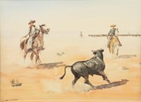Leonard Reedy 'Cutting A Bull From the Herd' Water