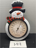 Metal snowman outdoor thermometer decor