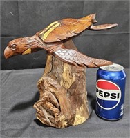 Hand Carved Swimming Wood Turtle on Rustic Base