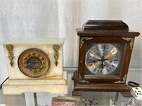 2pc Mantle Clocks: Stone & Ormolu, Wood Case