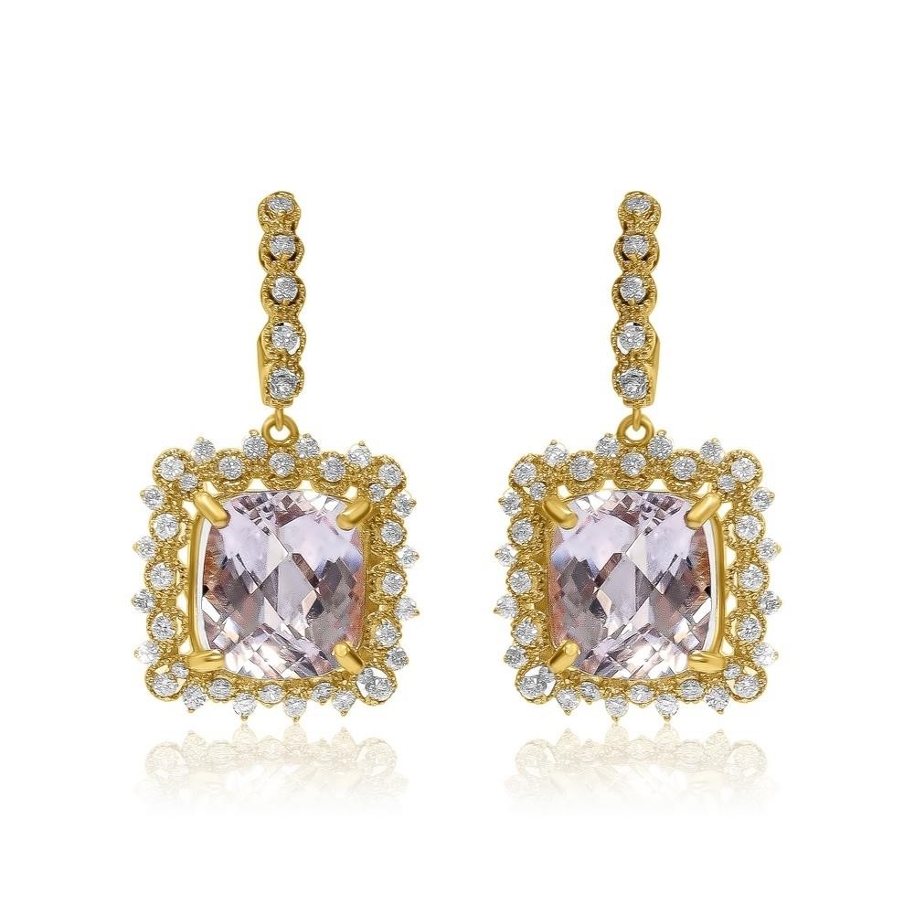 14K YELLOW GOLD 20.28CT KUNZITE 1.98CT DIAMOND EAR