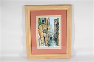 Pencil Signed Watercolor of Venice - Italy