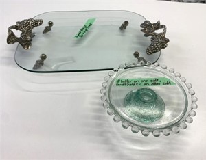 Footed Glass Tray & Dish