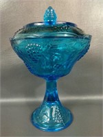 Vintage Electric Blue Tall Covered Compote