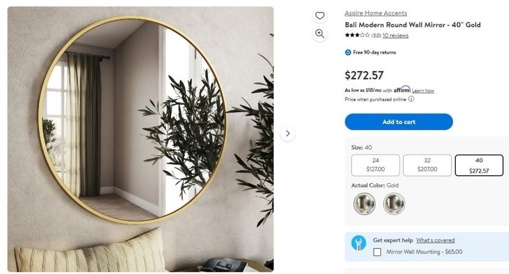 SE7018 Bali Modern Round Wall Mirror - 40 Gold