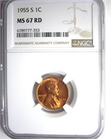 1955-S Cent NGC MS67 RD LISTS $175