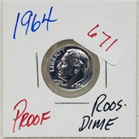 1964 90% Silver Proof Roos Dime 10 Cents