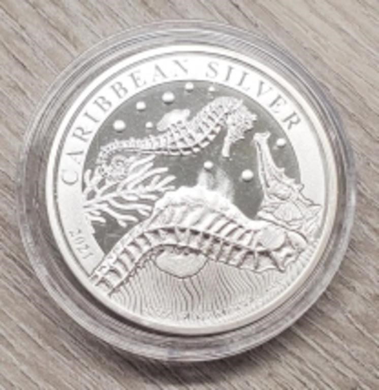 1 oz 2021 Silver Caribbean Seahorse Barbados $