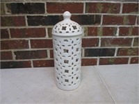 14" White Vase with Lid
