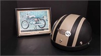 HALF LID MOTORCYCLE HELMET + FRAMED PICTURE