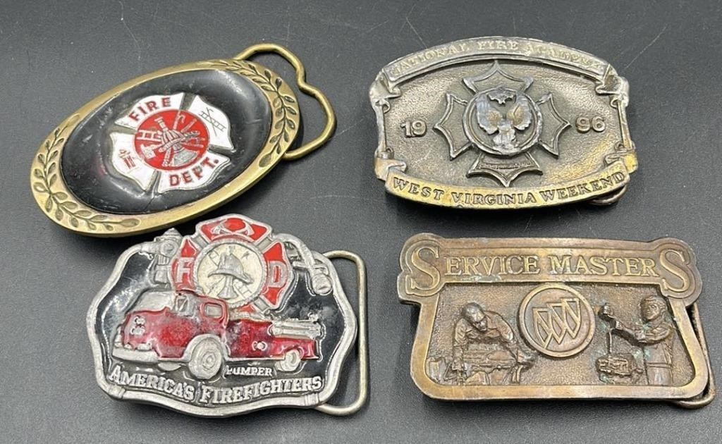 4 Vintage Fire Fighter Belt Buckles