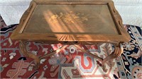 Inlaid Wood tea table, removable framed glass