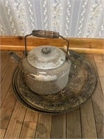 Old kettle, and metal plates/decor
