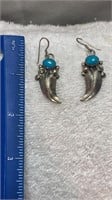 2 Sterling Silver turquoise Feather Earrings