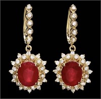 11.60cts Ruby & Diamond, 14k Gold Earrings