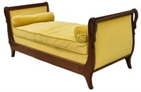 FRENCH EMPIRE STYLE UPHOLSTERED MAHOGANY DAY BED