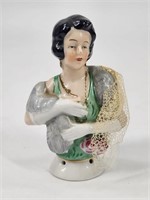 ANTIQUE GERMAN PORCELAIN HALF DOLL PIN CUSHION