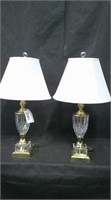 2 MATCHING BRASS AND CRYSTAL LAMPS