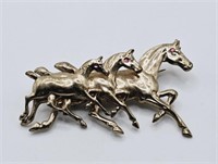 Metal Running Horses Brooch
