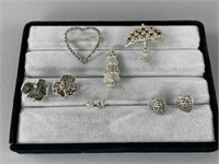 Silver Marcasite, Garnet, CZ Earrings and/or Pins