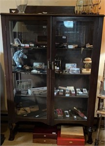 Vintage Double Door Four Shelf Glass Display Case