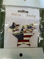 (4) Americana star brooch pin & earrings, new
