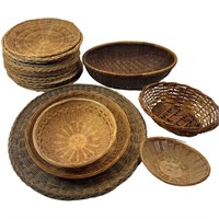 Lot of Woven Baskets in Various Shapes and Sizes