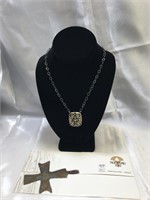 Nouveau1910 18K &.925 Byzantine Cross Necklace COA