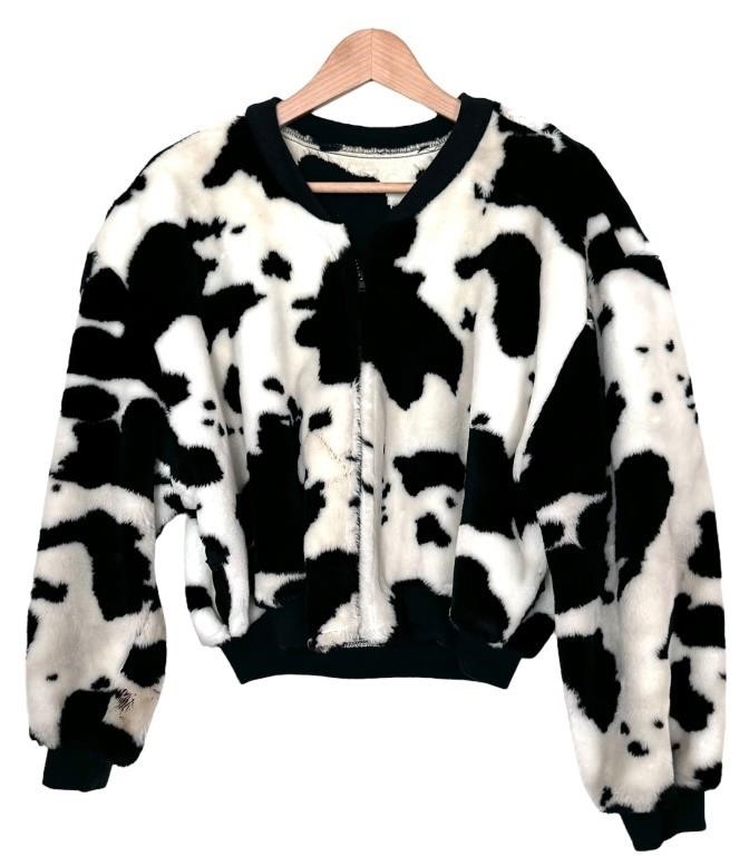 Ladies Cow Print Bomber Jacket