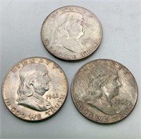 (3) Franklin Halves- 1962D &  (2) 1963D