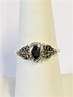 .925 Silver Black Onyx Teardrop Ring Sz 7   A