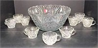 Pressed Glass Punch Bowl & Cups