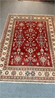 Hand Knotted Carpet, 6x9, Red w/ Ivory