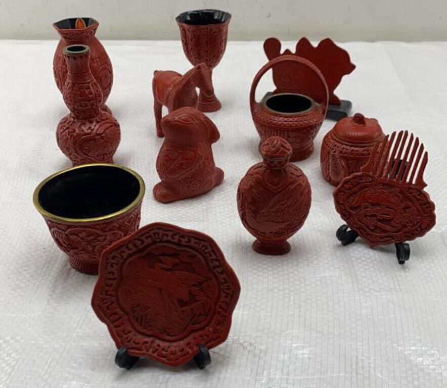 1984 Chinese Cinnabar hand carved miniatures