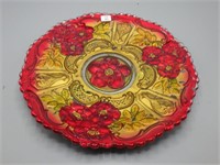 10.5" red/gold scalloped edge pressed glass plate