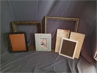 Lot of 5 Frames and Wooden Pcs.