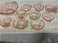 Vintage pink depression glass set