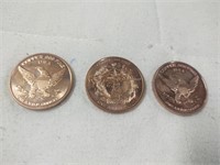 3   .999 Fine Copper Christmas Coins