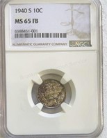 1940S Mercury Dime NGC MS65 FB