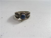 Sterling Signed sz10 Ring w/ Dk Blue Round Stone