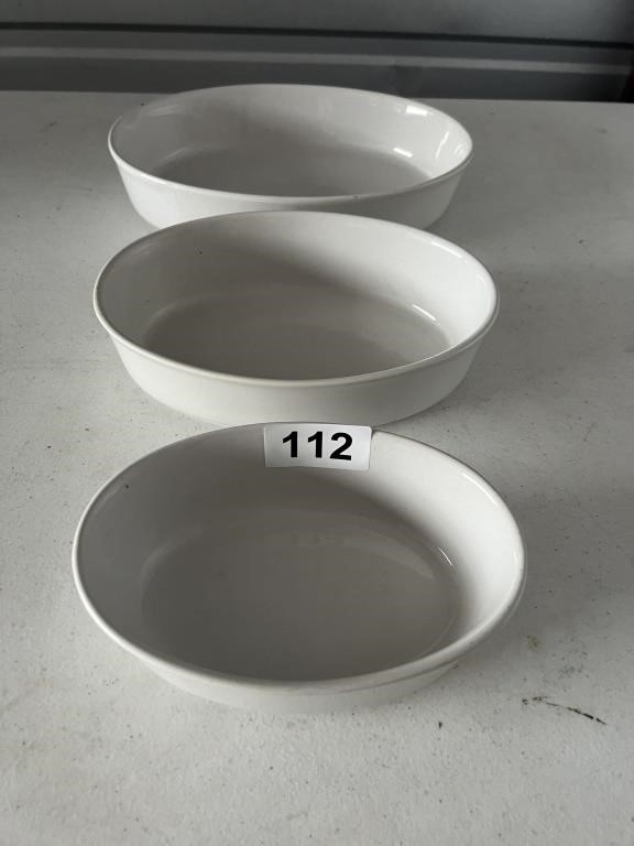 3 New White Stoneware Dishes U232