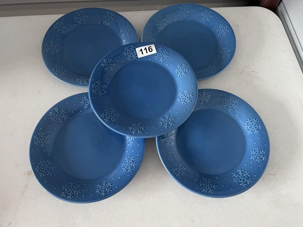 5 Libbey Blue Snowflake Dinner Plates U232