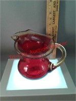 Crackled glass red Art Deco pitcher handmade with