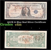 1957B $1 Blue Seal Silver Certificate Grades vf+