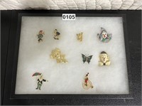 Display Case w/9 Brooches