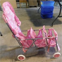 Folding doll stroller, hold 3 baby dolls