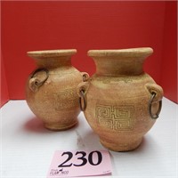 PAIR OF MEXICAN-LOOK POTTERY VASES 7 IN