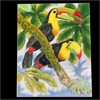 Handpainted Parrot Tile 14" x 11" By Universal