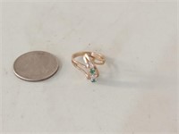 10K YG ring with small diamond & emeralds