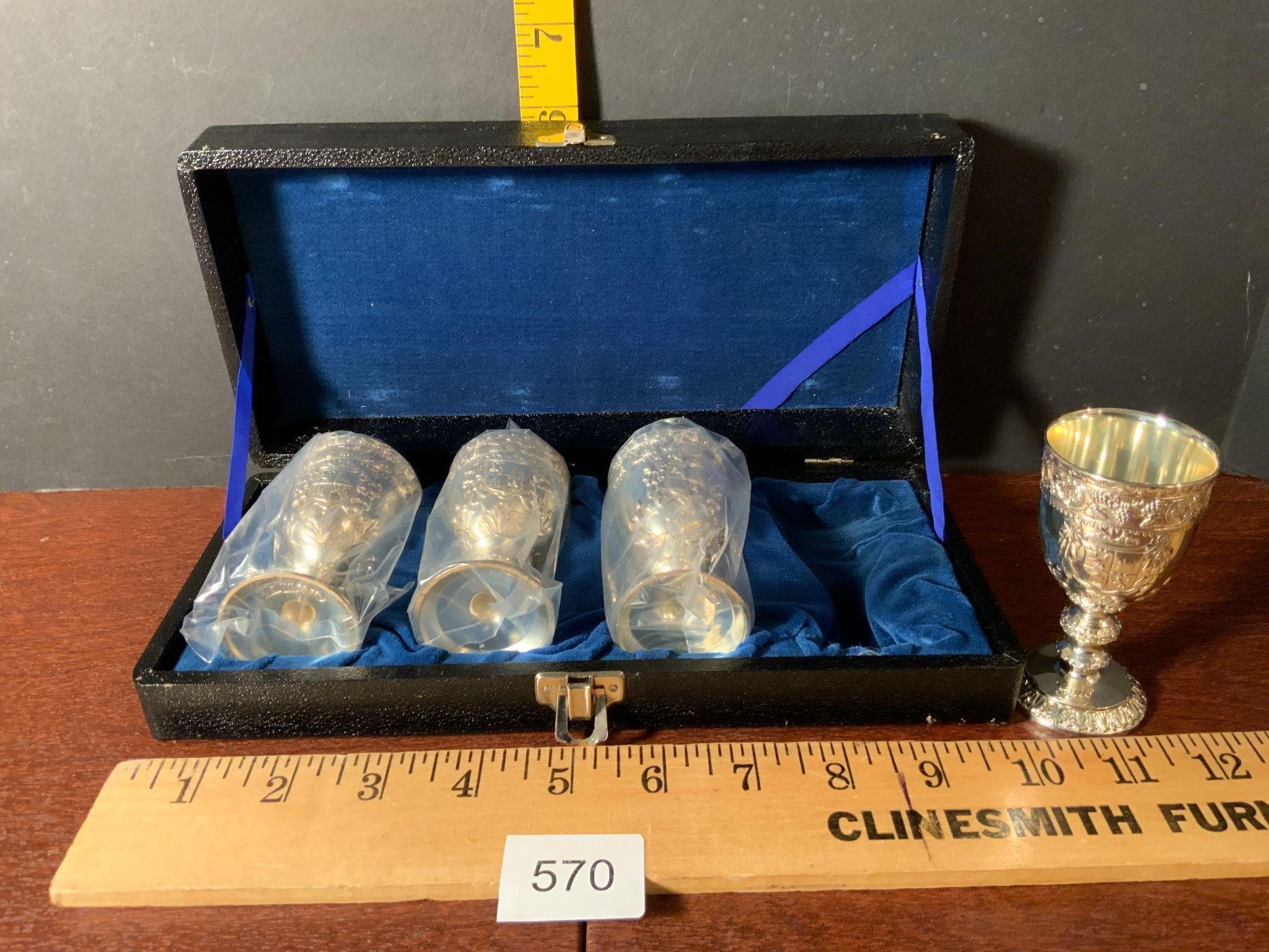 4 Silver Tone Cordials In Case NEW